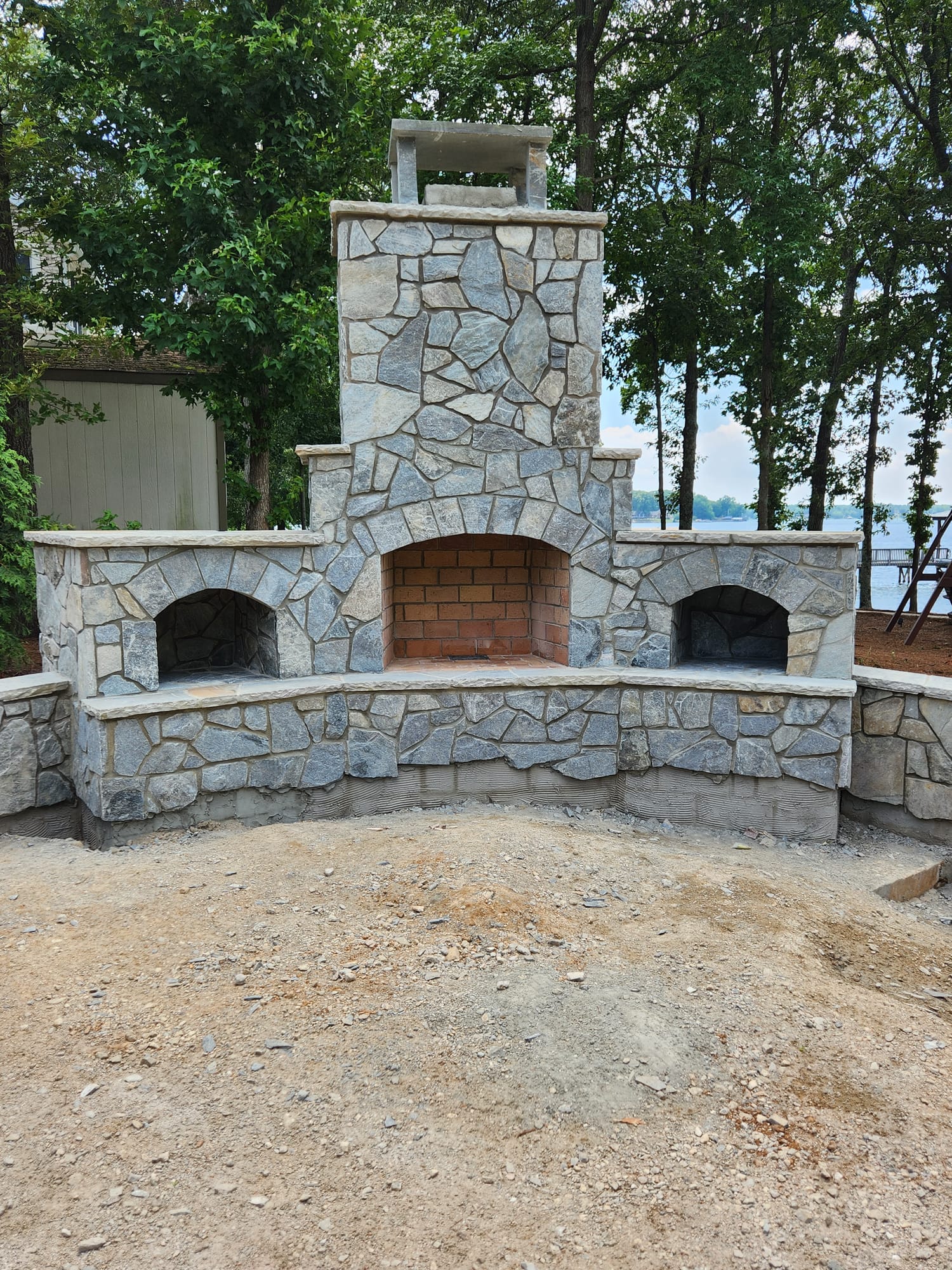 Stone detail and mortar work on the Lake Norman outdoor fireplace